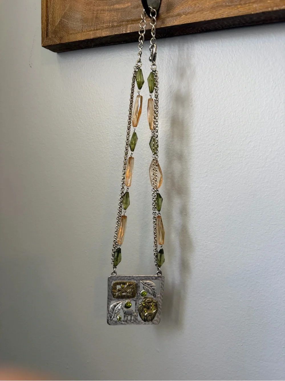 Vintage Safari Necklace Silver Gold Tone Lion Zebra Giraffe Statement Chunky